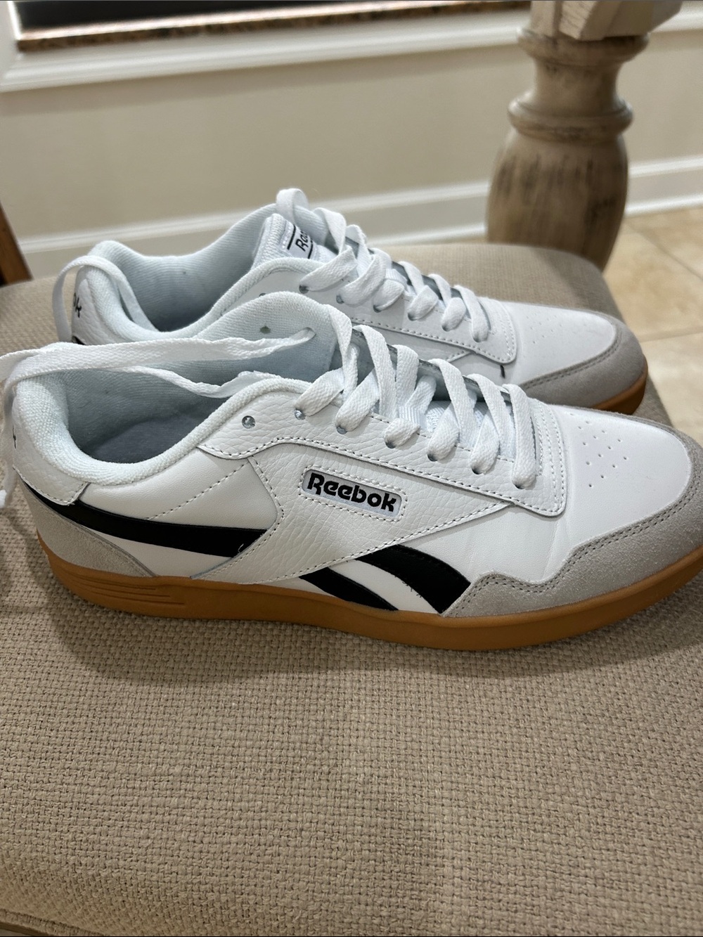 Reebok White, Black & Gum Court-Style Sneakers